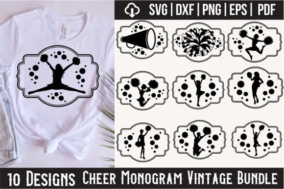 Cheer Monogram Vintage Bundle: Graphics & T-Shirt Designs