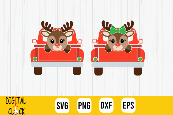 Christmas Truck Reindeer Monogram Name Graphics