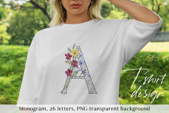 T Shirt Design with Monogram, Flowers